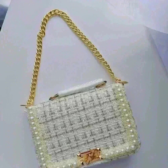 Tweed White Shoulder/Hand Bag - Picture 2 of 5